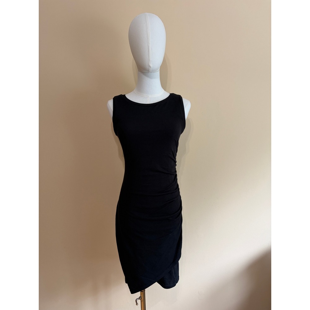 Leith Black Side Ruched Asymmetrical Tulip Hem Bodycon Dress Small Excellent